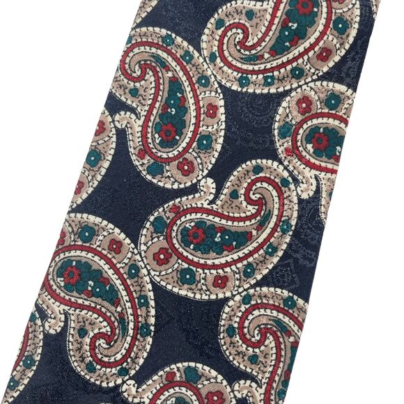 Oscar de la Renta Silk Tie Paisley Printed Navy Blue 57" - Picture 3 of 5